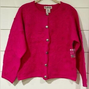 NEW Vintage Timberlea Pink 100% Wool Embroidered Floral Sweater Size M